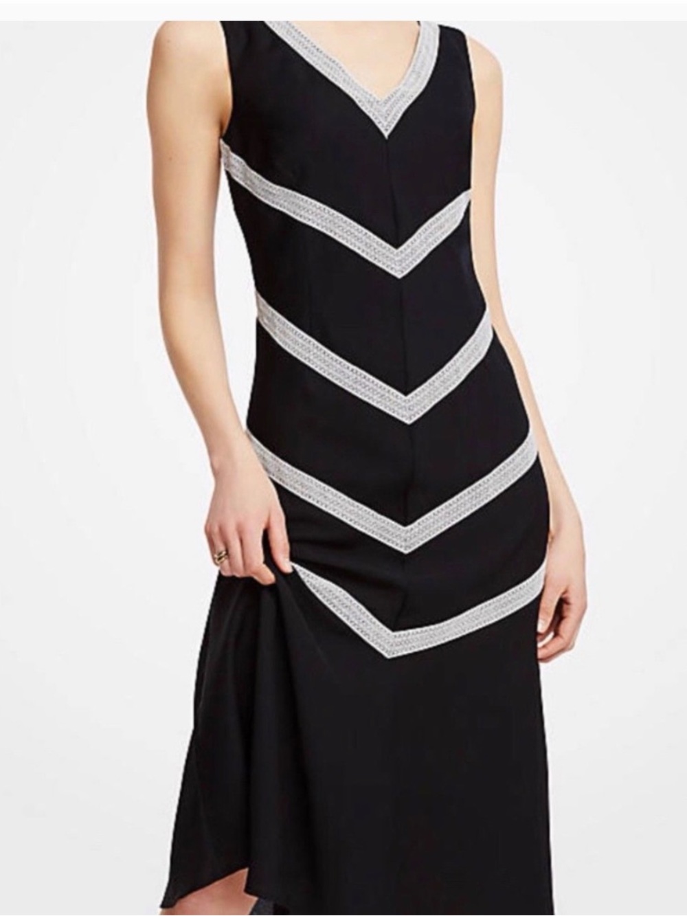 Ann Taylor Black Sleeveless Dress with White Chevron Trim